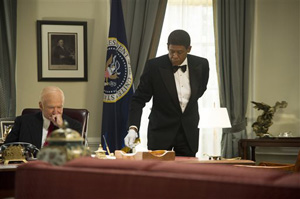 This film image released by The Weinstein Company shows Robin Williams as Dwight Eisenhower, left, and Forest Whitaker as Cecil Gaines in a scene from &quot;Lee Daniels' The Butler.&quot; The film was nominated for an Image Award for best motion picture on Thursday, Jan. 9, 2014. The 45th NAACP Image Awards will be held on Feb. 22.