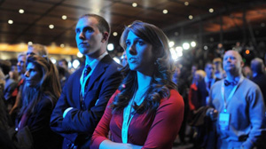 Another sharp contrast occurred when a panel of well-polished women from an array of racial and socio-economic backgrounds discussed the party's up-and-coming leaders, just minutes after former Arkansas Gov. Mike Huckabee's speech in which he accused Democrats of casting women as slaves to government-sponsored birth control.