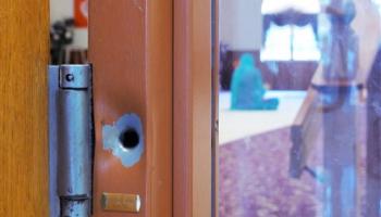 Bullet hole at Sikh temple