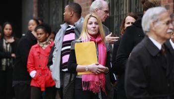 job seekers standing in line