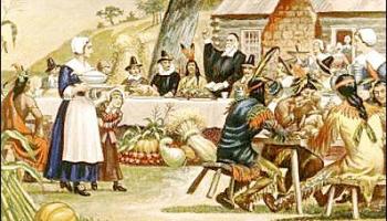 illustration of the first Thanksgiving feast