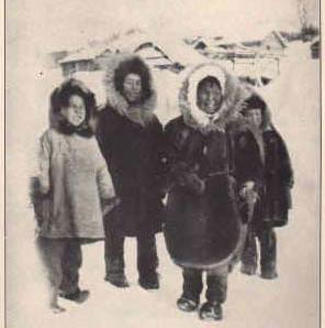 Eskimo children walk to school