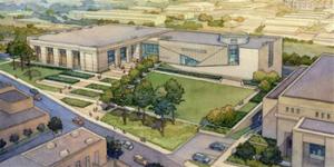 This is a 2013 artist's rendering provided by Hilferty & Associates, designers of the two new state museums-the Mississippi History Museum and the Mississippi Civil Rights Museum, side-by-side buildings, that are planned to be completed and open in 2017, in downtown Jackson, Miss. Officials say they did not set out to have separate-but-equal museums for the documentation of the state's history, but it could end up that way. Mississippi breaks ground Thursday.