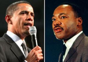 portraits of Barack Obama and Martin Luther King, Jr.