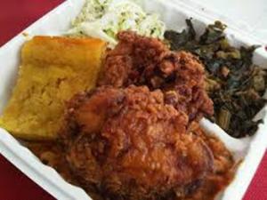 Fried chicken and collard greens were featured on a Soul Food bar "commemorating” Black History Month at Park Tudor School in Indianapolis, Indiana.