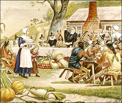illustration of the first Thanksgiving feast