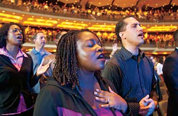 Parishioners at a mega church