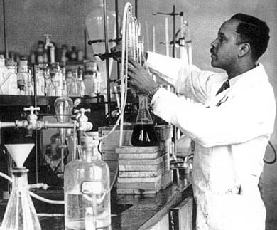 Percy Lavon Julian working in a lab