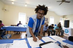 Man preparing for job fair