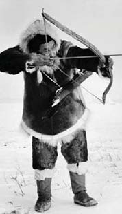 Inuit hunter with bow and arrrow