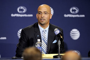 James Franklin answers questions from members of the media after being named the new Penn State football coach on Saturday, Jan. 11, 2014, in State College, Pa.