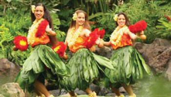 Hula dancers in grass skirts