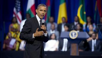 President Barack Obama speaks to participants of the Presidential Summit for the Washington Fellowship for Young African Leaders in Washington, Monday, July 28, 2014 during a town hall meeting. The President announced that the program will be renamed in honor of former South African President Nelson Mandela. The summit is the lead-up event to next week’s inaugural U.S.-Africa Leaders Summit, the largest gathering any U.S. President has held with African heads of state.