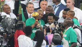 soccer players celebrate winning the African Cup Of Nations title