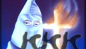 KKK member and burning cross illustration