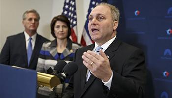 In this Nov. 18, 2014 file photo, House Majority Whip Steve Scalise of Louisiana, right, with House Majority Leader Kevin McCarthy of Calif., left, and Rep. Cathy McMorris Rodgers, R-Wash., speaks to reporters on Capitol Hill in Washington, following a House GOP caucus meeting. Scalise acknowledged that he once addressed a gathering of white supremacists. Now he is the third-highest ranked House Republican in Washington.