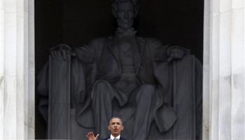President Obama speaks at the Lincoln Memorial