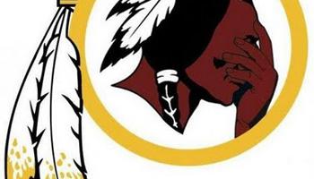 Redskins logo with hand to face showing shame