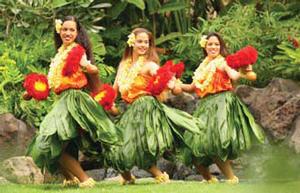 Hula dancers in grass skirts