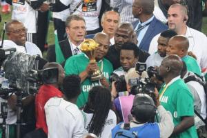 soccer players celebrate winning the African Cup Of Nations title