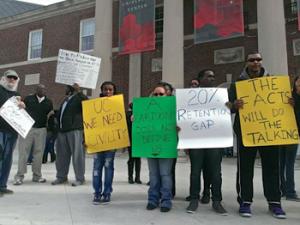 Blacks comprise 8.2 percent of the University of Cincinnati's main-campus undergraduate students and 4.2 percent of full-time professors. Graduation rates for blacks have lagged, but school officials say they have made progress in increasing the number of applicants of color.