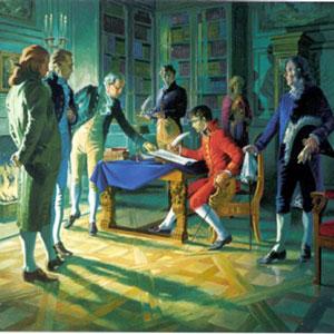 painting of Thomas Jefferson signing the Louisiana Purchase