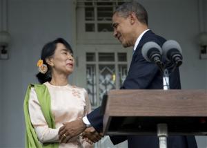 U.S. President Barack Obama and Myanmar opposition leader Aung San Suu Kyi